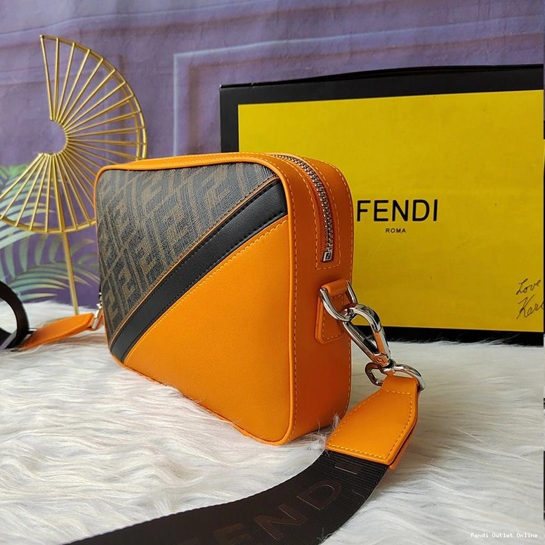 Cheap Fabric Orange Motif FF Case Camera Fendi In Brown Compact 0709